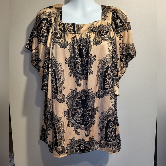 Michael Kors Black and Gold Paisley Blouse, Size Small - Picture 2 of 6